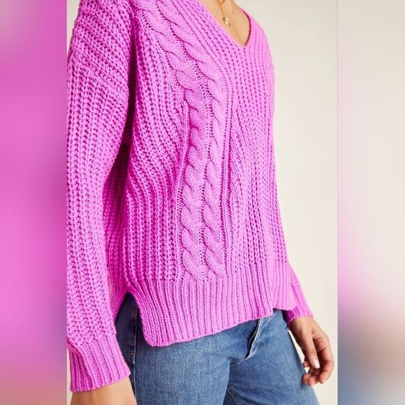 Anthropologie HEARTLOOM Evon Cable V Neck Sweater Size M - Picture 3 of 11
